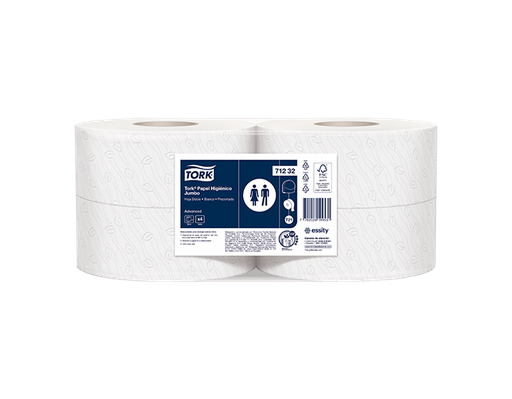 [71232-BLT] Papel Higienico Jumbo Blanco Hoja Doble Precortado Rollos de 250 m Tork (Blt x 4 rollos)