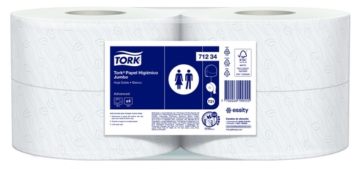 [71234-BLT] Papel Higienico Blanco Hoja Doble Precortado Rollos de 200 m Tork (Blt x 04 Rollos)