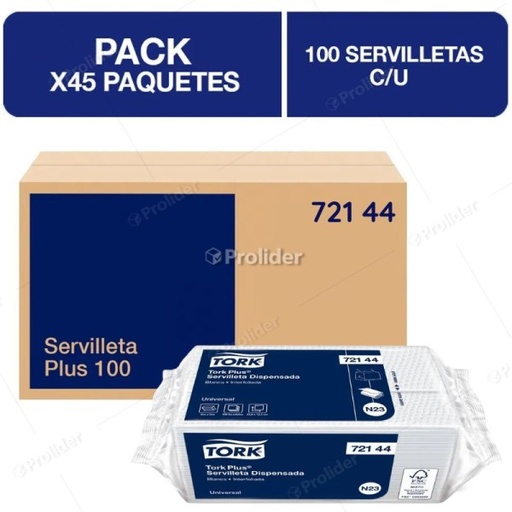 [72144-BLT] Servilleta Blanca Hoja Sencilla Plus Paq x 100 servilletas Tork (Bulto x 45 rollo)