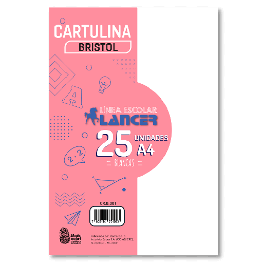 [ITM000001305] Cartulina Bristol A4 Blanca Paquete x 25 Unidades Lancer