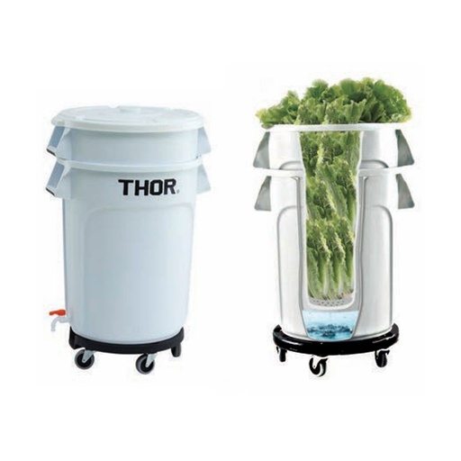 [8421WH] THOR Contenedor redondo blanco con tapa, desague y plataforma incluida para lavado de fruver TRUST 75L 