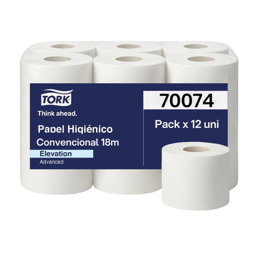 [70074-PK] Papel Higienico Convencional Blanco Hoja Doble Rollo 18 m Tork Pack x 12 Rollos